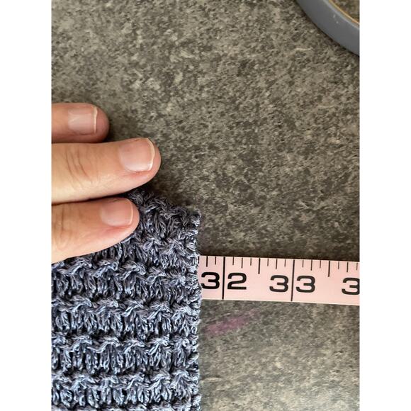 Boho Sweater Womens Medium Blue Upcycle Patchwork Lagenlook Cardigan Linen Knit - Picture 10 of 11